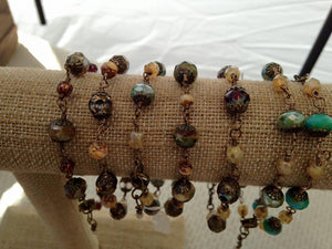 Czech Glass Antique Brass Wrapped Bracelet