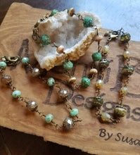 Load image into Gallery viewer, Antique Gold Glass w/ pale green, Teal Rose w/ beige, Beige green w/ beige 
