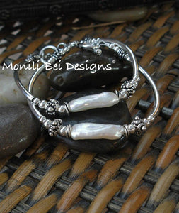 Stick Pearl and Silver Bar Bracelet
