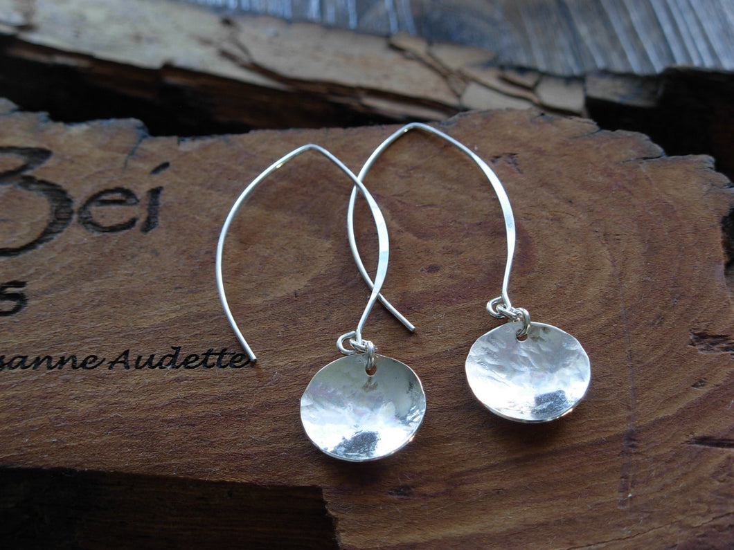 Sterling Silver Long Pool Disc Earrings