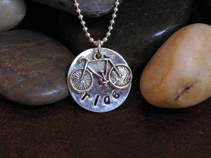 Hand stamped Bike Charm Necklace